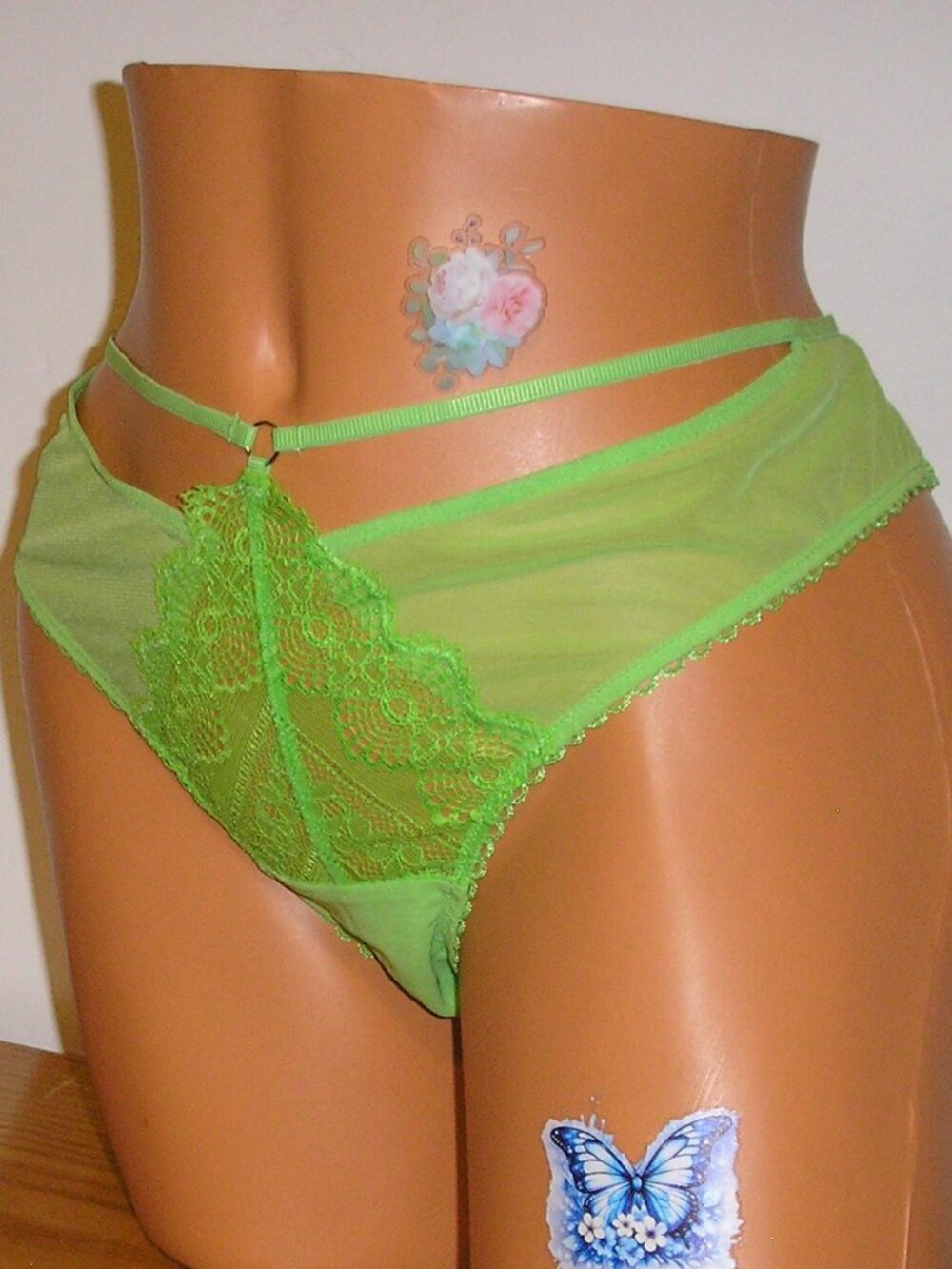 Adore Me Lace & Mesh Strap Front Green Bikini Panties Lingerie  Size Large